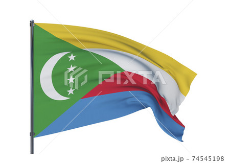3D illustration. Waving flags of the world - flag of Comoros. Isolated on white background. 74545198