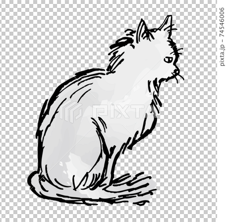 イラスト素材：日向ぼっこする猫　黒猫　グレー　水彩風　ベクター 74546006