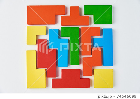 Different wooden blocks on white background. Concept of logical thinking and education 74546099