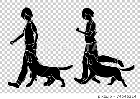 man walking dog silhouette