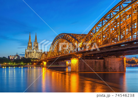 Cologne Germany, night city skyline at Cologne Cathedral (Cologne Dom) 74546238