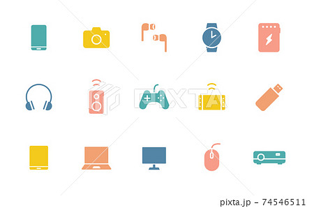 ガジェットやデジタルデバイスのアイコンのセット　スマホ　テクノロジー　PC　タブレット　パソコン 74546511