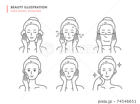 女性の洗顔 スキンケアイラストのイラスト素材