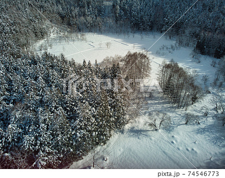 冬の親海(おみ)湿原 長野県白馬村(ドローンによる空撮) 冬の親海(おみ)湿原 長野県白馬村(ドローンによる空撮) 74546773