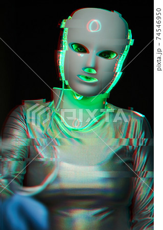 Portrait of futuristic robot. Image with glitch effect. 74546950