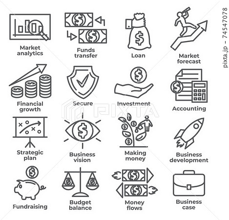 Budget and finance line icons on white background Budget and finance line icons on white background 74547078