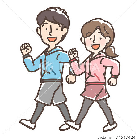 ウォーキングをする男女 ウォーキングをする男女 74547424