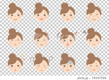 女性の顔イラスト（表情いろいろ） 74547504