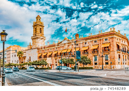 Cityscape historical places of Valencia - city in Spain. Cityscape historical places of Valencia - city in Spain. 74548289