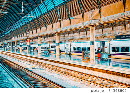 Modern hi-speed passenger train of Spanish railways company-Renf Modern hi-speed passenger train of Spanish railways company-Renf 74548602