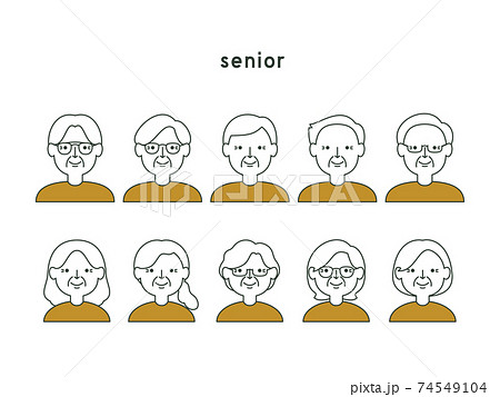 シニアの男性・女性の線画イラスト シニアの男性・女性の線画イラスト 74549104