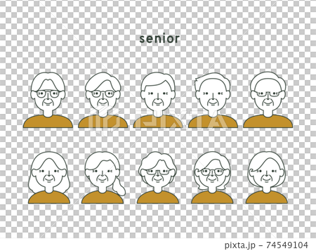 シニアの男性・女性の線画イラスト シニアの男性・女性の線画イラスト 74549104