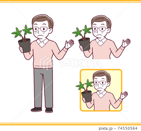Elderly man in red sweater_A_plants_sad03.eps 74550564
