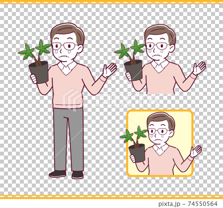 Elderly man in red sweater_A_plants_sad03.eps 74550564