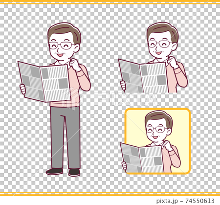 Elderly man in red sweater_A_news_happy01.eps 74550613