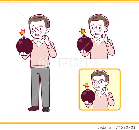 Elderly man in red sweater_A_bomb_sad01.eps 74550701