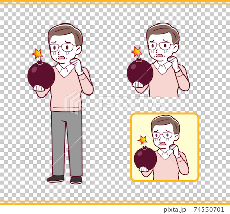 Elderly man in red sweater_A_bomb_sad01.eps 74550701