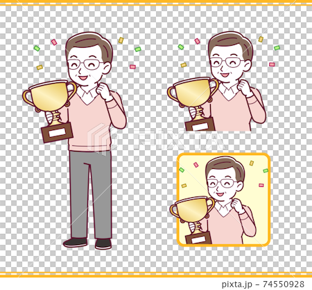 Elderly man in red sweater_A_trophy_happy01.eps 74550928