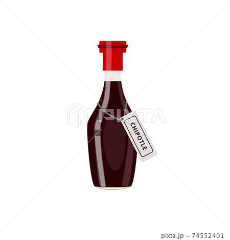 Chipotle sauce bottle, food dressing condiment with name tag 74552401