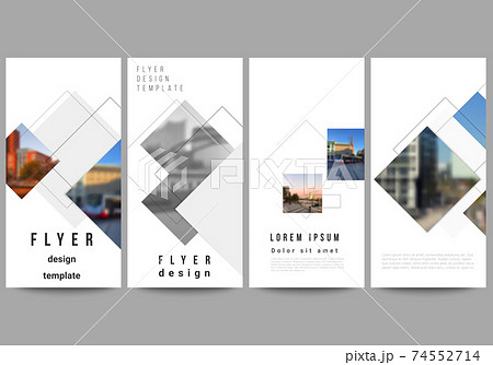 Vector layout of flyer, banner design templates with geometric simple shapes, lines and photo place for website advertising design, vertical flyer, website decoration backgrounds. Vector layout of flyer, banner design templates with geometric simple shapes, lines and photo place for website advertising design, vertical flyer, website decoration backgrounds. 74552714