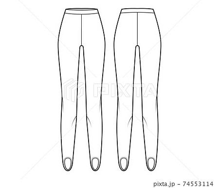 Stirrup Pants knit technical fashion illustration with normal waist, high rise, full length. Flat sport training casual 74553114