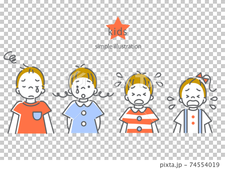 悩みを抱える子供たちのシンプルでかわいい線画イラスト素材 74554019