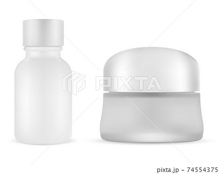 White cosmetic cream jar. Serum vial blank oil set 74554375