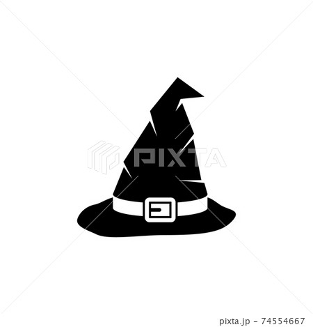 Halloween Witch Hat, Wizard Cone Cap. Flat Vector Icon illustration. Simple black symbol on white background. Halloween Witch Hat, Wizard Cone Cap sign design template for web and mobile UI element. 74554667