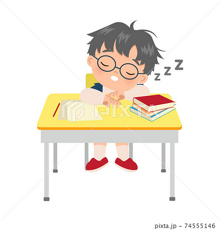 Cute boy sleeping in his study desk. Lazy kid... - Stock Illustration  [74555146] - PIXTA