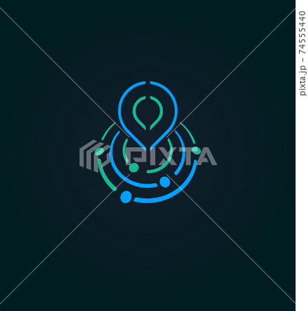 Search engine tech, flat style vector logo concept. Find companies, hiring, isolated icon on white background. Placemark icon for business and developing startup 74555440