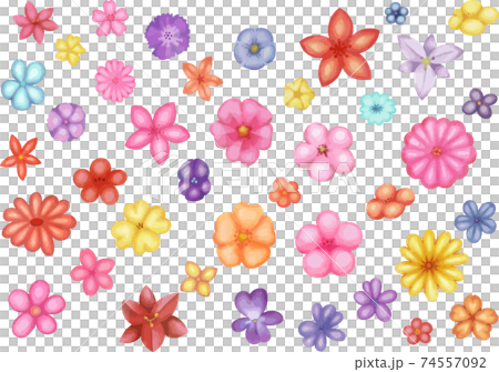 華やかな和菓子風のゆるいお花セット ベクター素材 華やかな和菓子風のゆるいお花セット ベクター素材 74557092