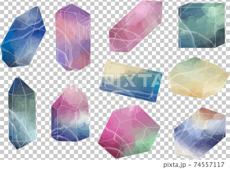 華やかなグラデーションの鉱物セット ベクター素材 華やかなグラデーションの鉱物セット ベクター素材 74557117