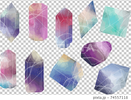 華やかなグラデーションの鉱物セット ベクター素材 華やかなグラデーションの鉱物セット ベクター素材 74557118