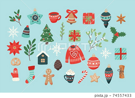 Christmas set, cute seasonal elements,...のイラスト素材 [74557433