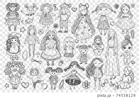 Dolls and toys for girl doodle set 74558129