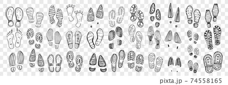 Footprints of boots and foot doodle set Footprints of boots and foot doodle set 74558165