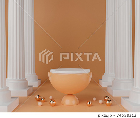 3d rendering empty podium with Greek pillars on orange background. Abstract minimal product mock up template. 74558312