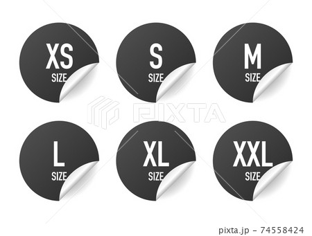 Collection of clothing size labels isolated on white background. Vector illustration. 74558424