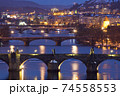 Prague - bridges over Vltava river at dusk. 74558553