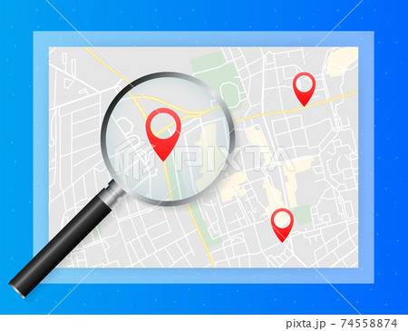 Geo map and zoom lens. City map on color background. Vector illustration. 74558874