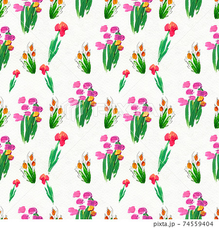 Seamless pattern with flowers. Watercolor or acrylic painting. Hand drawn floral background. 74559404