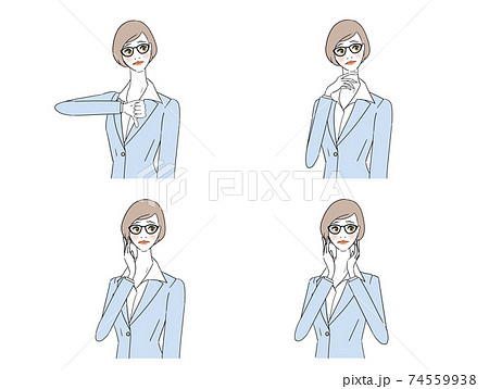 メガネ女性　表情セット 74559938