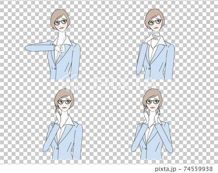 メガネ女性　表情セット 74559938