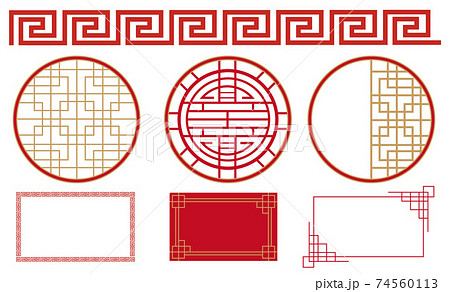 中華模様 中華フレーム飾り素材セットのイラスト素材