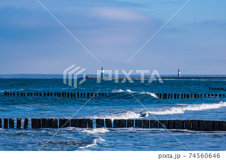 View to the Mole in Warnemuende, Germany 74560646
