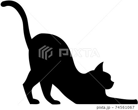 猫のシルエット 伸びポーズのイラスト素材