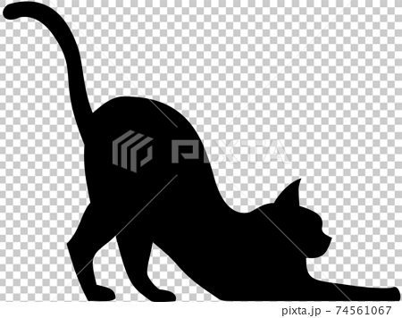 猫のシルエット 伸びポーズのイラスト素材