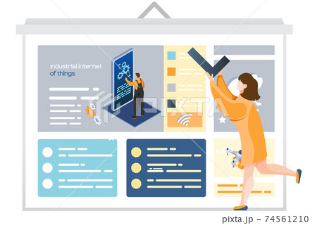 Woman studying information about modern technologies in field of industrial equipment management 74561210