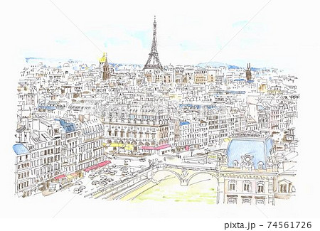 世界遺産の街並み パリ市街俯瞰のイラスト素材