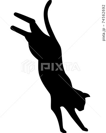 猫のシルエット 飛ぶポーズのイラスト素材